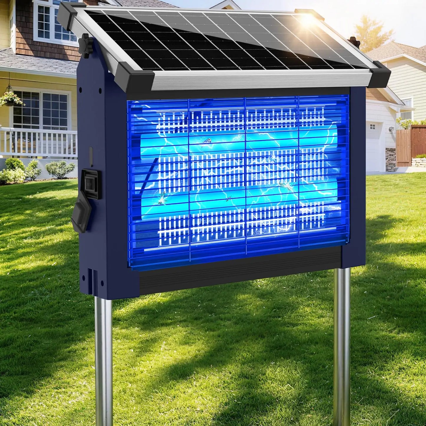 Solar Bug Zapper Outdoor Waterproof, 4500V High Power Cordless Mosquito Zapper, Dual Solar & USB Rechargeable for Patio Garden