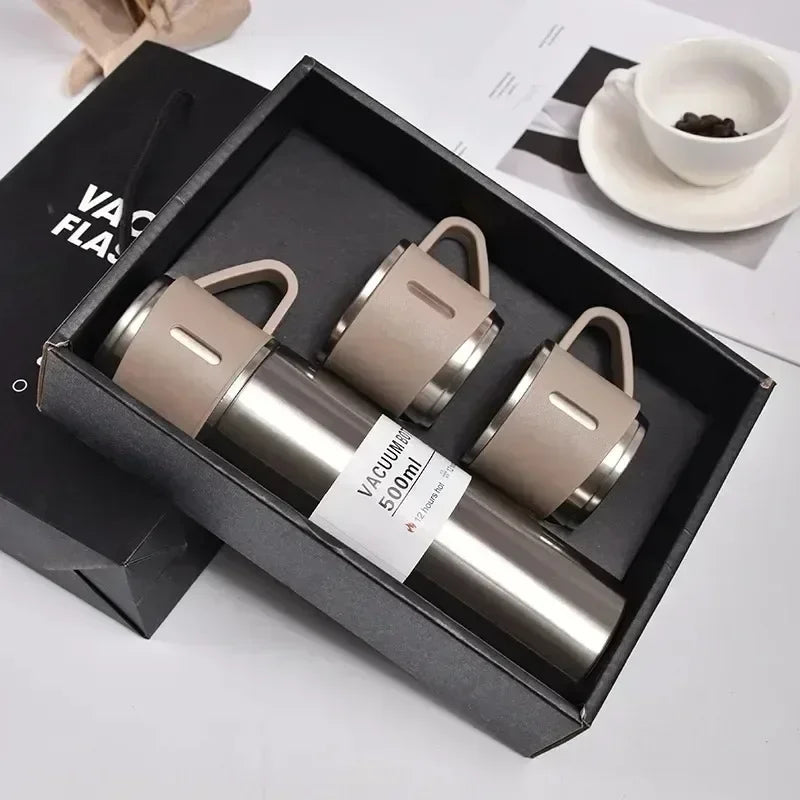 500ML Stainless Steel Vacuum Flask Office Business Style Gift Set Thermos Bottle Outdoor Hot Water Thermal Insulation Couple Cup