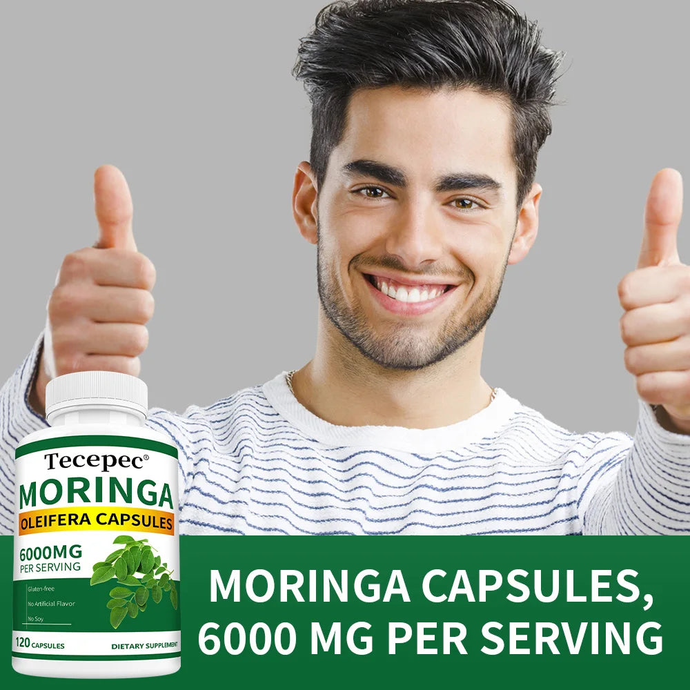 Moring Oleifera Capsules Pure Leaf Powder Max 6000mg Per Serving, Support Immunity & Energy, Promotes Metabolism
