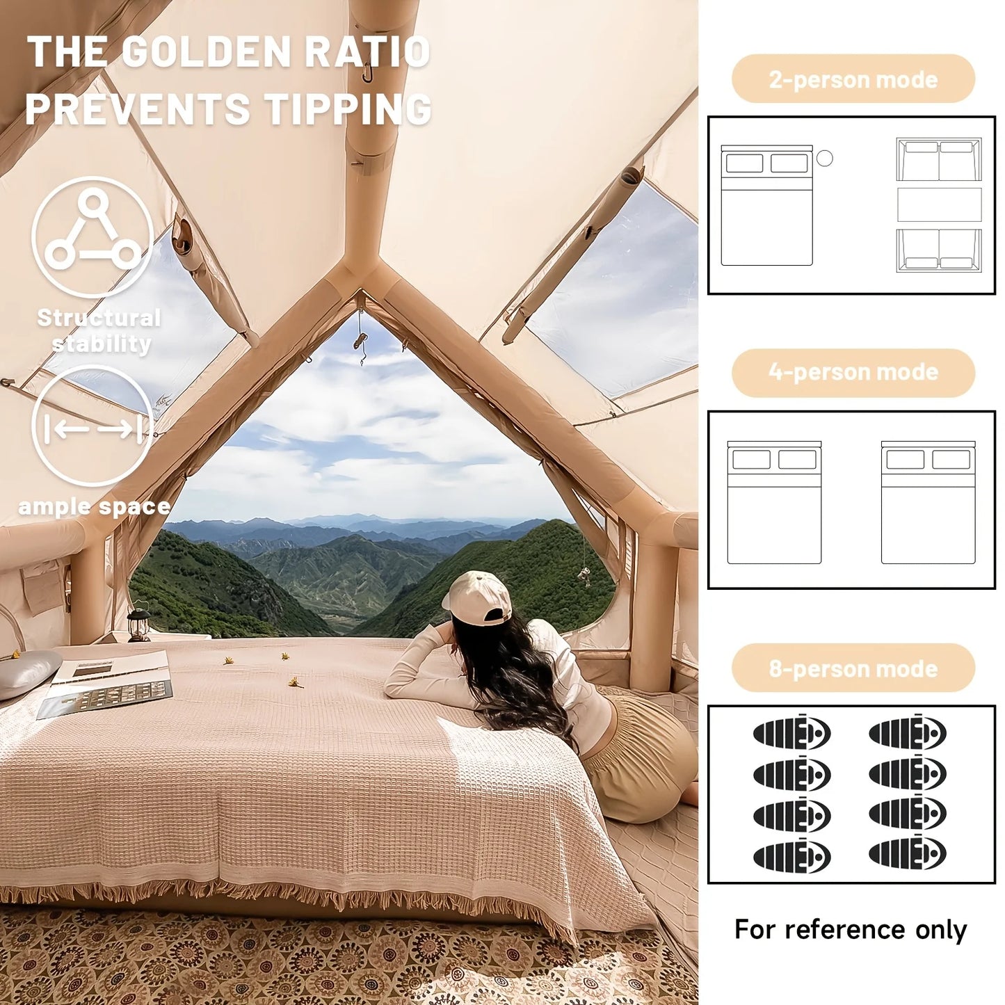 Large Inflatable Camping Tent with Skylight, Quick Air-Flow & Breathable Mesh Design, Summer Glamping Hot Tents for Ca