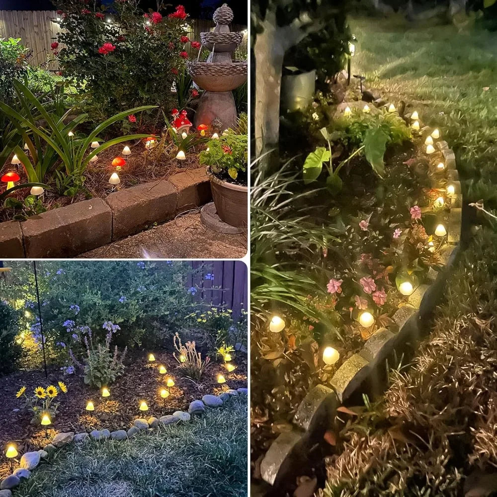 2PK 32LED 55FT Mushroom Solar Garden Lights, 8 Modes Waterproof Outdoor String Lights for Yard Decoration