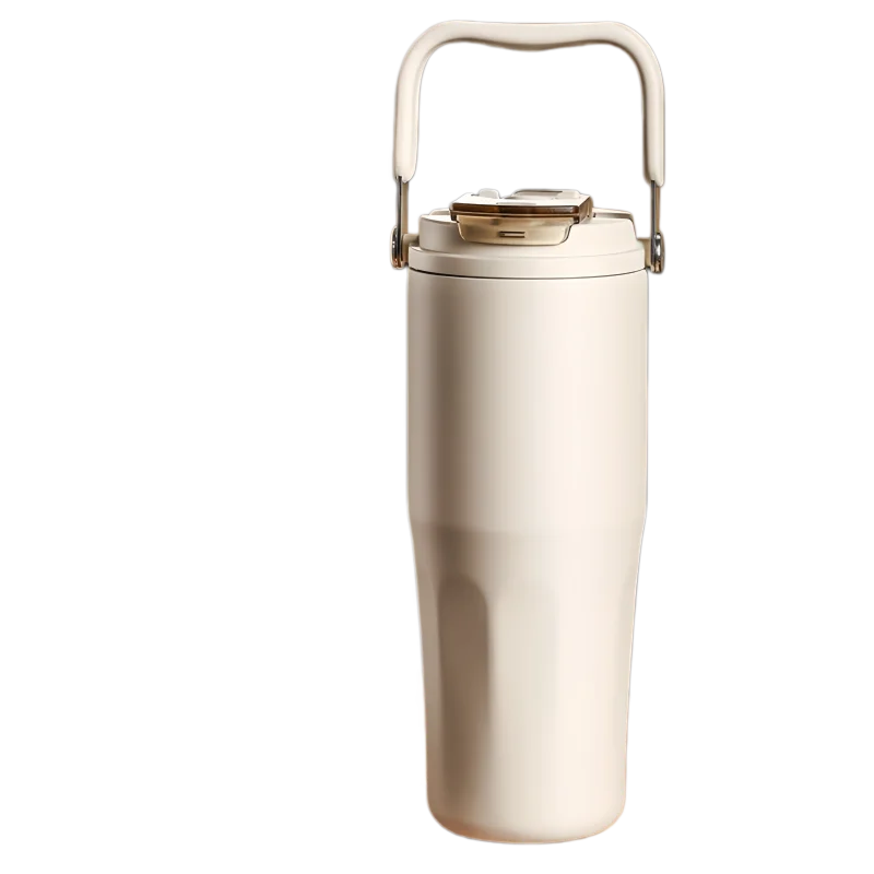 800ML Ceramic Coated Insulated Tumbler with Straw Leakproof Travel Water Bottle Detachable Handle Tea Infuser Cup for Office Car