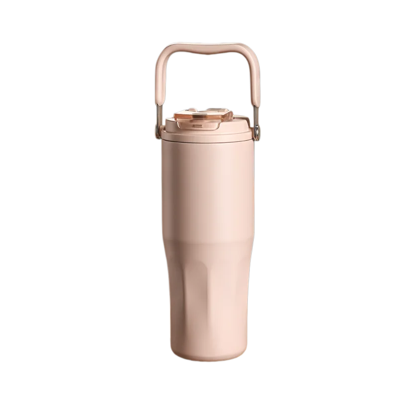 800ML Ceramic Coated Insulated Tumbler with Straw Leakproof Travel Water Bottle Detachable Handle Tea Infuser Cup for Office Car