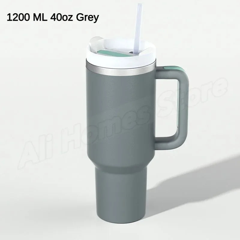 40oz Tumbler Vacuum Insulated Thermos Custom Travel Cup Stainless Steel Water Bottle Coffee Mugs With Handle Outdoor Drinkware
