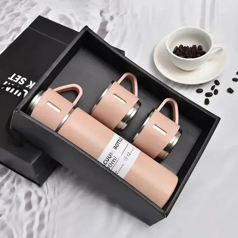 500ML Stainless Steel Vacuum Flask Office Business Style Gift Set Thermos Bottle Outdoor Hot Water Thermal Insulation Couple Cup