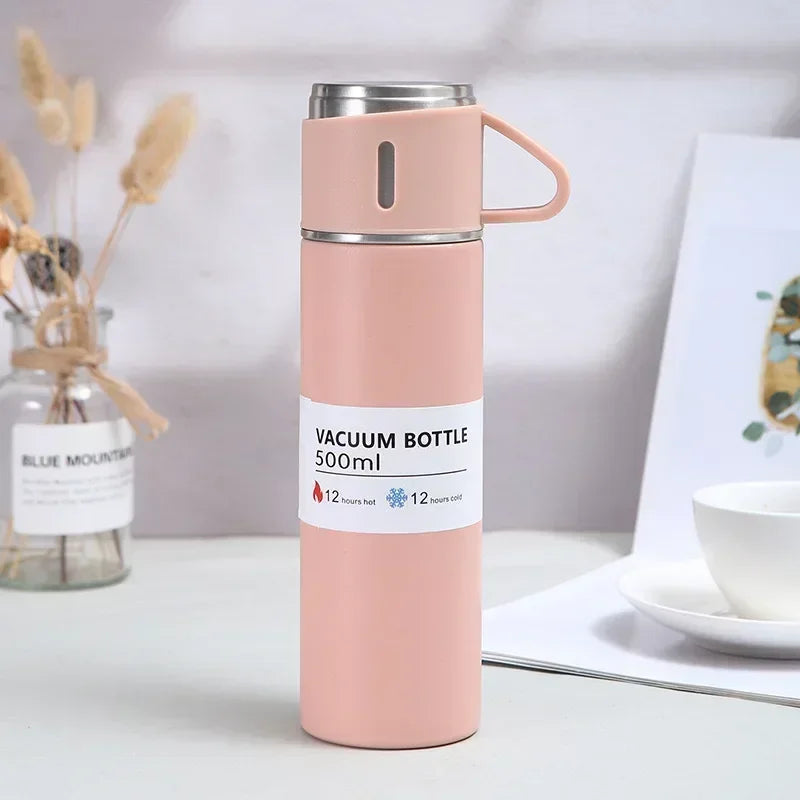 500ML Stainless Steel Vacuum Flask Office Business Style Gift Set Thermos Bottle Outdoor Hot Water Thermal Insulation Couple Cup