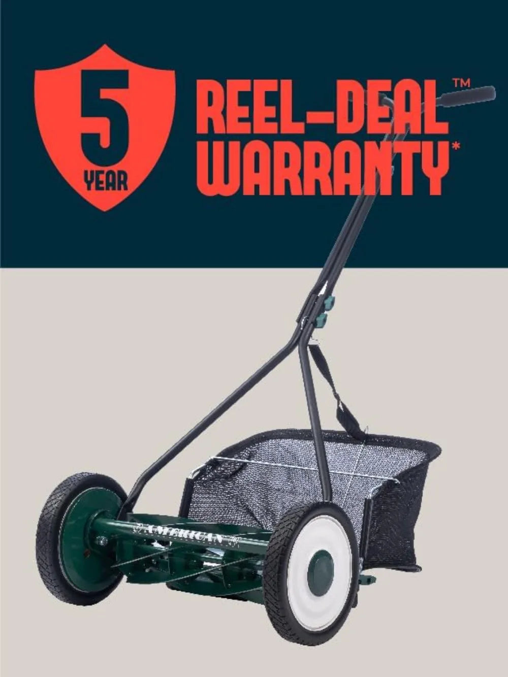 16-Inch 7-Blade Reel Mower with Grass Catcher, Specialty Grass Mower, Green