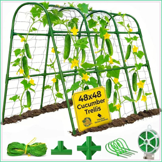 48x48 U Shape Cucumber Trellis for Raised Bed - Vegetable Garden Support for Climbing Plants, Cucumbers, Peas, Zucchini, Squash, Tomatoes, Green Beans, Vines, Watermelon, Melon, Pumpkin