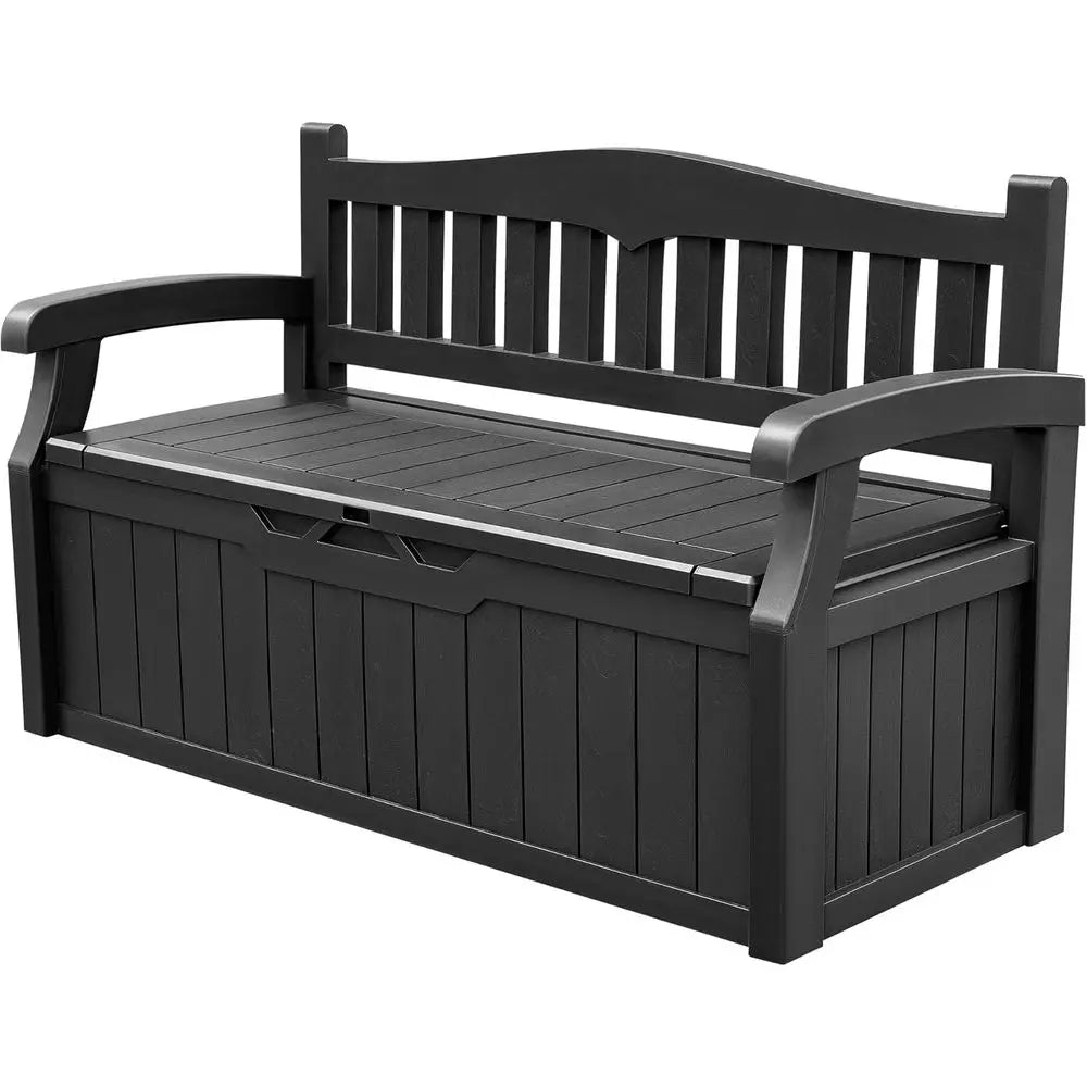 BestsellerLockable 80 Gallon Outdoor Storage Bench with Cushions, Patio Furniture, Garden Decor, and Pool Supplies (Black)