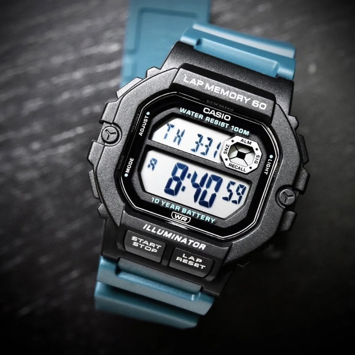 Casio WS‑1400H | Digital Sports Watch | Resin Band | 100M Water Resistant | Lap Memory Stopwatch | LED Light