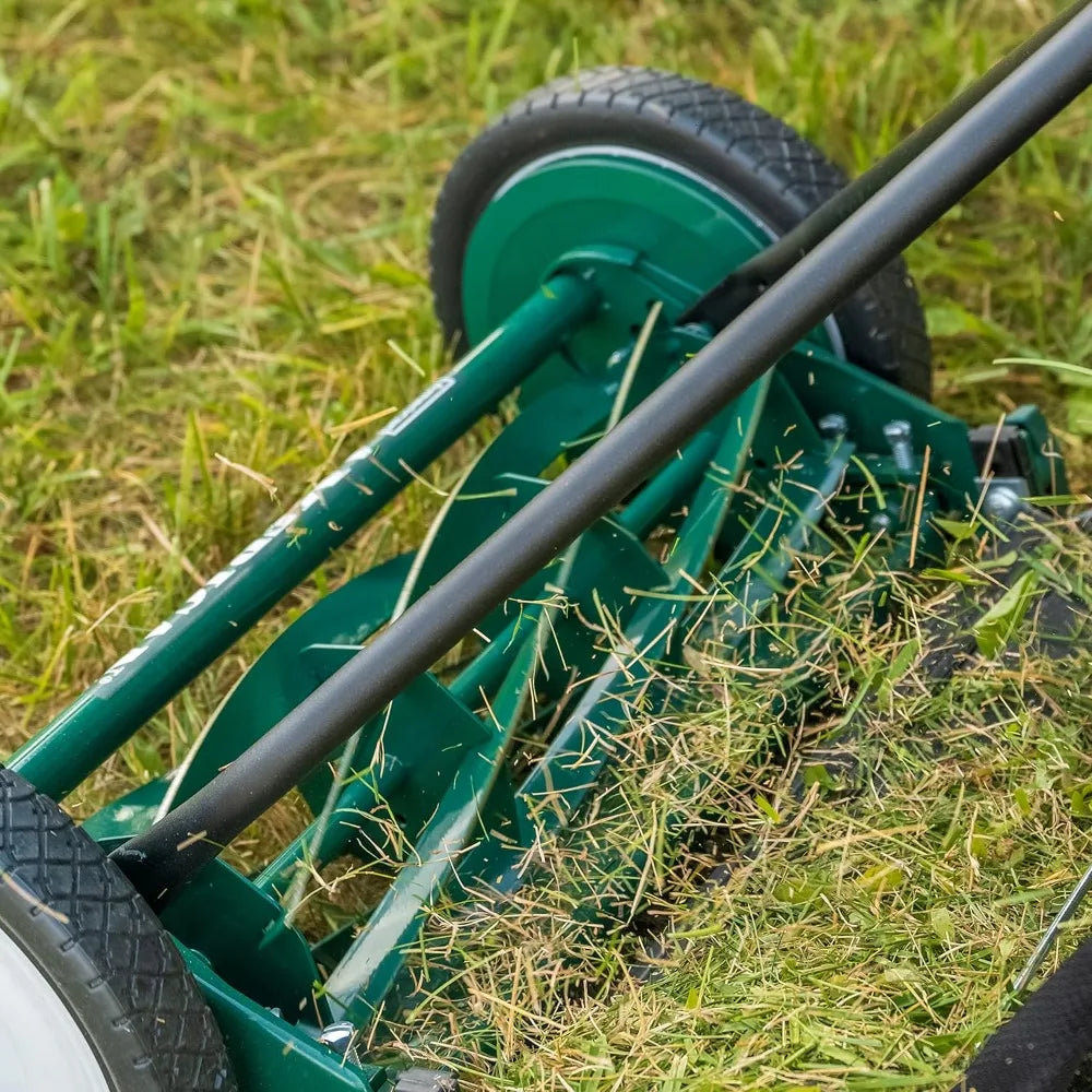 16-Inch 7-Blade Reel Mower with Grass Catcher, Specialty Grass Mower, Green