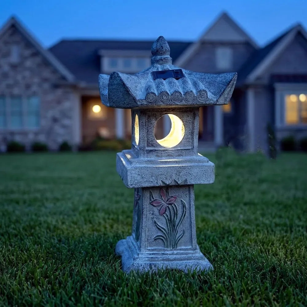 23.6'' Solar LED Pagoda Lantern, Asian Zen Garden Decoration, Outdoor Solar Lamp for Courtyard Landscape