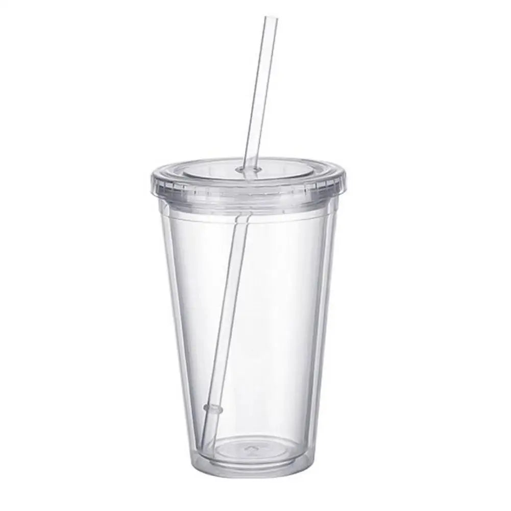 Clear Tumbler with Straw Reusable Double-layer Water Bottle for Coffee Milk DIY Smoothie Cup Drinkware Supplies