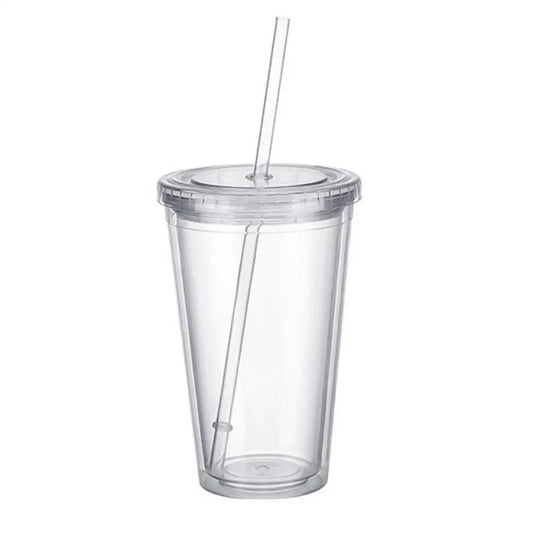 Clear Tumbler with Straw Reusable Double-layer Water Bottle for Coffee Milk DIY Smoothie Cup Drinkware Supplies