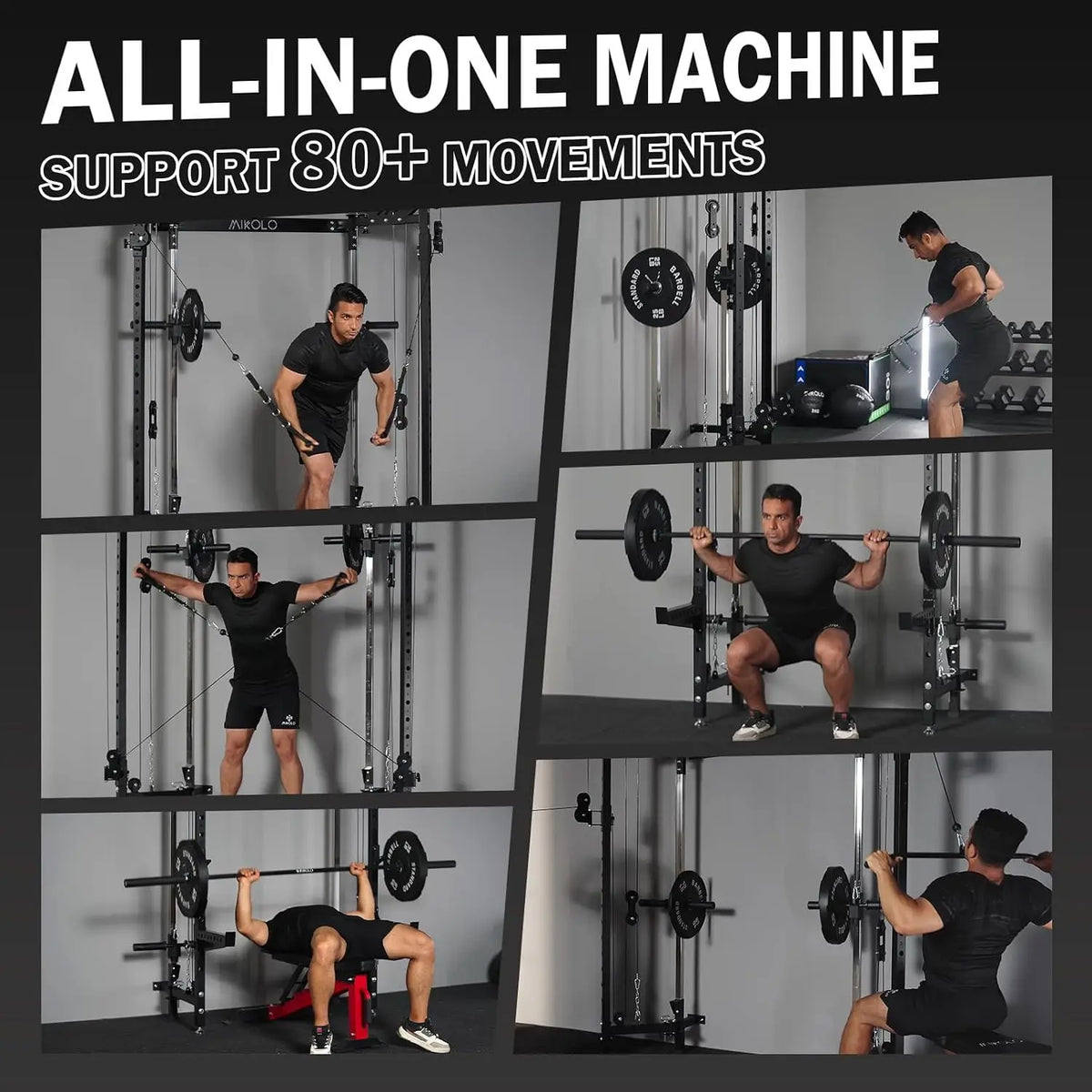 Folding Squat Rack, Wall Mounted Power Rack with Cable Crossover Machine & LAT Pull Down, Functional Trainer with 5, Customized