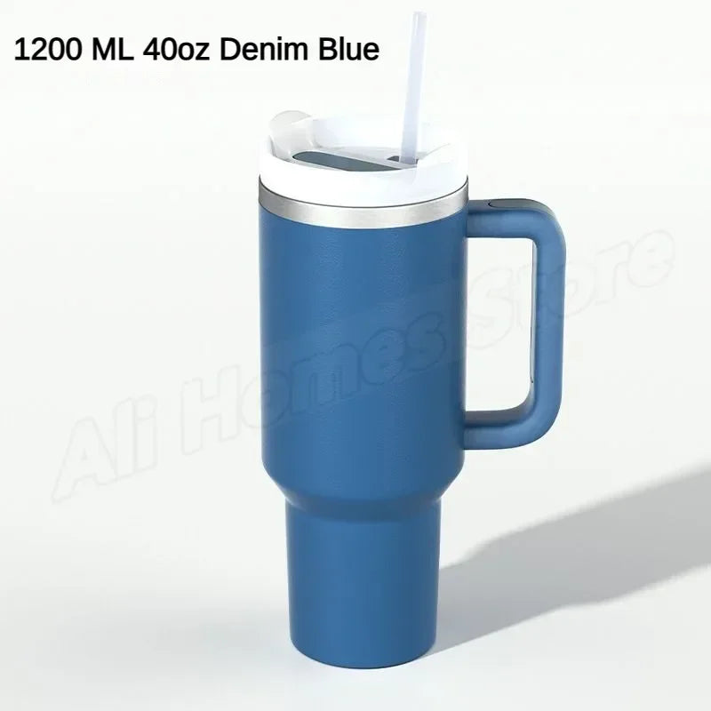 40oz Tumbler Vacuum Insulated Thermos Custom Travel Cup Stainless Steel Water Bottle Coffee Mugs With Handle Outdoor Drinkware
