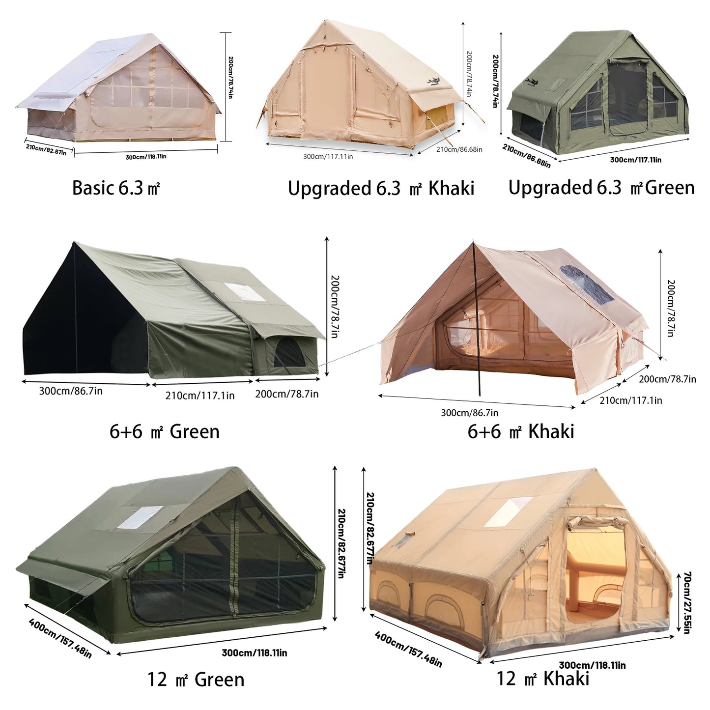 Large Inflatable Camping Tent with Skylight, Quick Air-Flow & Breathable Mesh Design, Summer Glamping Hot Tents for Ca