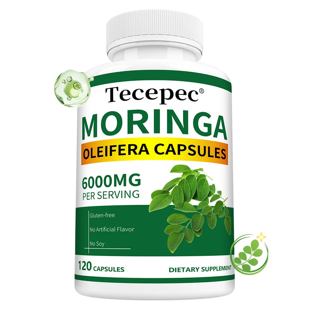 Moring Oleifera Capsules Pure Leaf Powder Max 6000mg Per Serving, Support Immunity & Energy, Promotes Metabolism