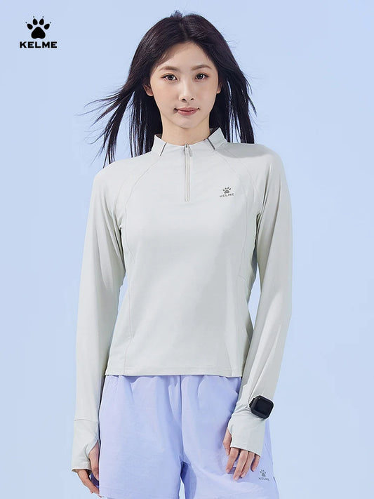 KELME Running Sun Protection T-Shirt Women's Summer Half Zipper Sports Quick Dry Long Sleeve Training Top