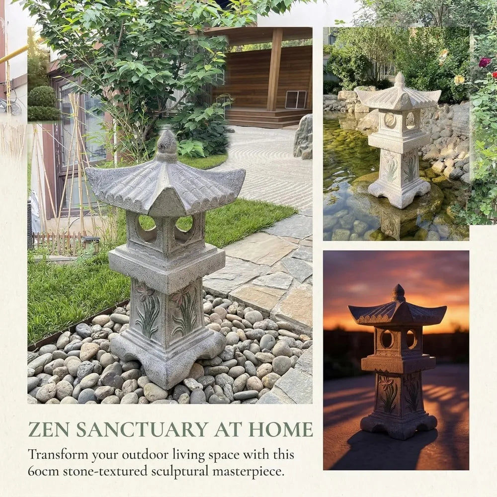 23.6'' Solar LED Pagoda Lantern, Asian Zen Garden Decoration, Outdoor Solar Lamp for Courtyard Landscape