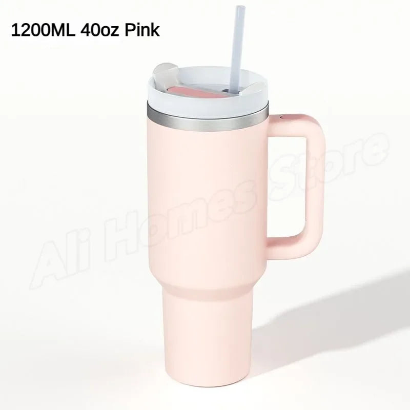 40oz Tumbler Vacuum Insulated Thermos Custom Travel Cup Stainless Steel Water Bottle Coffee Mugs With Handle Outdoor Drinkware