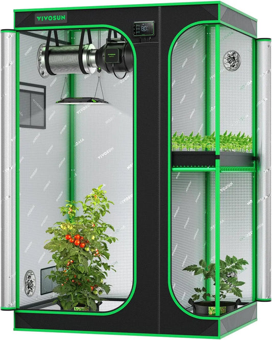 2-in-1 4x3 Grow Tent 48"x36"x72" Seedling Clone Tent with High Reflective Mylar for Indoor Hydroponic Plants