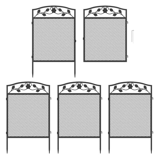 5pcs Garden Decorative Fence Panels Iron Lawn Border Metal Animal Barrier