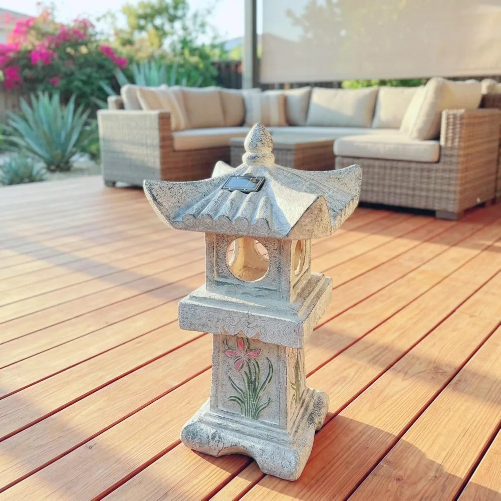 23.6'' Solar LED Pagoda Lantern, Asian Zen Garden Decoration, Outdoor Solar Lamp for Courtyard Landscape
