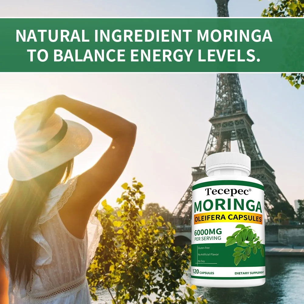 Moring Oleifera Capsules Pure Leaf Powder Max 6000mg Per Serving, Support Immunity & Energy, Promotes Metabolism