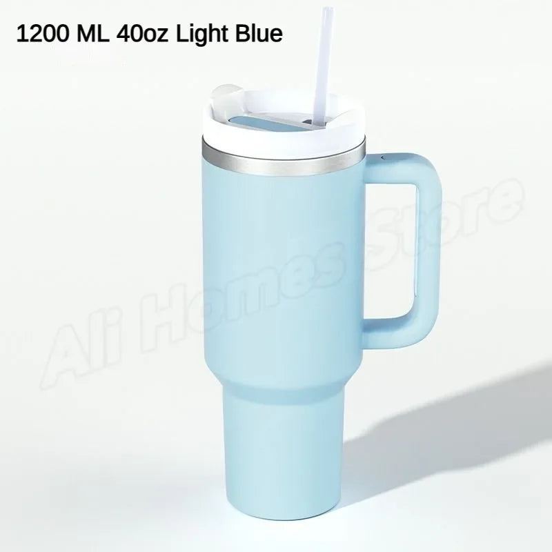 40oz Tumbler Vacuum Insulated Thermos Custom Travel Cup Stainless Steel Water Bottle Coffee Mugs With Handle Outdoor Drinkware