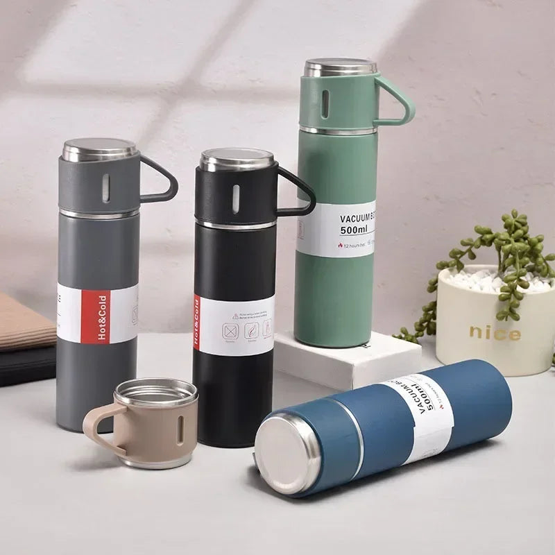 500ML Stainless Steel Vacuum Flask Office Business Style Gift Set Thermos Bottle Outdoor Hot Water Thermal Insulation Couple Cup