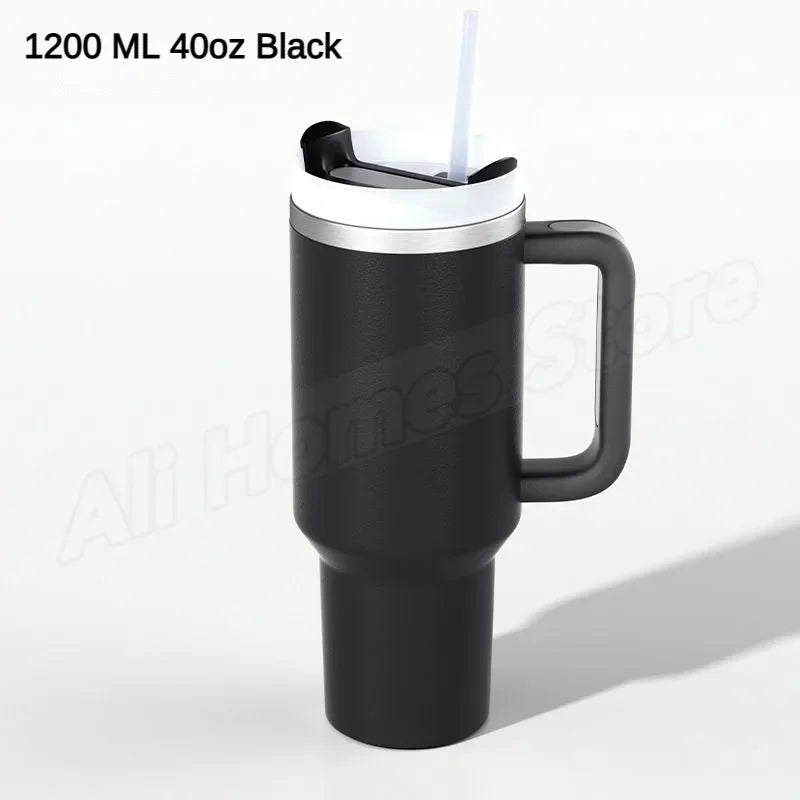 40oz Tumbler Vacuum Insulated Thermos Custom Travel Cup Stainless Steel Water Bottle Coffee Mugs With Handle Outdoor Drinkware