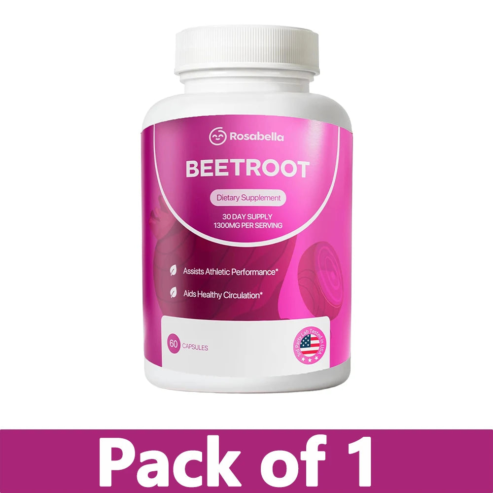 Organic Beet Root Capsules - 1300mg Beet Root Powder Aids Healthy Circulation & Vitality, Non-GMO, Beet Root Supplement - 60 CAP