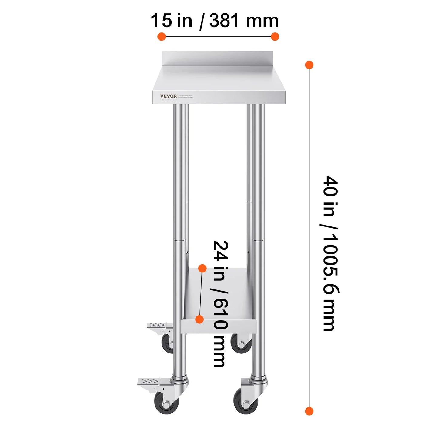 SucceBuy Stainless Steel Work Table Commercial Food Prep Worktable with Casters Heavy Duty Prep Worktable for Restaurant Home