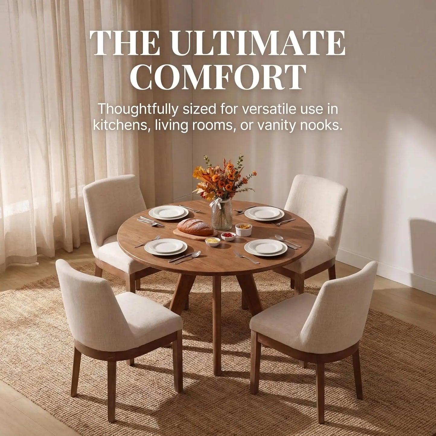 Modern Linen Dining Chairs Set 6 Upholstered Back Wood Legs Kitchen Living Room Custom